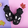 Waterproof black winter mittens for kids with cute rabbit cartoon design and knit cuffs - One Size / Black Rabbit / 6-10 Years