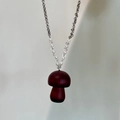 Ethnic mushroom pendant necklace with pearls and crystal beads on a silver chain - Mushroom Pendant Mixed Chain (Silver/Brown)