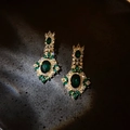 Elegant gold earrings with emerald green teardrop stones and sparkling crystals - Emerald Green Rhinestone (Silver Needle)
