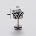 Macro view of gothic men's stainless steel stud earring with black zircon stone inlay - Wave Texture Style (S61)