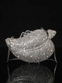 Luxurious silver shell clutch bag with sparkling rhinestones and delicate metal chain - 17.5x11 Leaf Silver