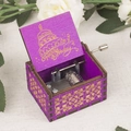 Vintage purple hand-cranked wooden music box with Happy Birthday engraving inside - Purple