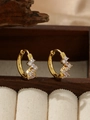 Detail of 18K gold plated hoop earrings with clustered cubic zirconia in a jewelry box - ZHE1535 Style - White Rhinestone / 18K Gold