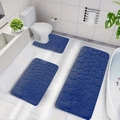 3-piece blue bathroom mat set with embossed pebble pattern and non-slip backing - Navy Blue Stone Pattern