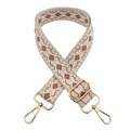 Dettaglio tracolla jacquard a rombi colorati con moschettoni in metallo dorato - Beige Bianco Marrone Chiaro