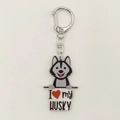 Detailed view of 2D acrylic husky keychain with I love my husky text and silver D-ring - Husky Style (13)