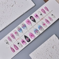 24pcs French almond press-on nails with 3D floral designs and star patterns set - Sweet Star and Polka Dot Floral Style (WY-057) / 24 Pieces Strip Pack