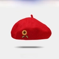 Red wool beret for women featuring detailed sunflower embroidery in vintage style - One Size / Red