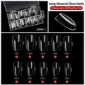 Size chart for clear full cover false nail tips showing precise lengths and widths - Long Oval Transparent Style (H094-1)
