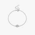 S925 sterling silver bracelet with a sparkling round diamond-set pendant in silver finish - Platinum (Bracelet - White Stone)