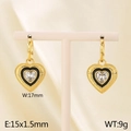 18K gold heart earrings with black enamel inlay and sparkling zircon detail - Gold (KE116263-GC)