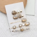 5-piece vintage emerald rhinestone and pearl hair clip set in champagne and gold finish - Champagne