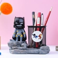 Cute Batman resin figure pen holder with black metal mesh and cartoon sticker - Batman Pen Holder (7839-57 Black)