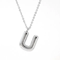 Shiny silver puffy letter U pendant necklace in bubble balloon style for women - Steel Color Letter U