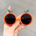 Funny orange fruit shaped sunglasses for kids with green leaves and black lenses - Orange Style