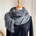 Classic dark grey cashmere-like scarf with fringe tassels on a wooden mannequin - Dark Gray