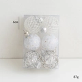 Set of 6 white and silver 6cm PET Christmas balls with glitter patterns and star ornaments - 6cm / White