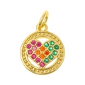 Golden round pendant with colorful gemstone heart pattern and beaded edge detail - Heart in Circle - Gold/Rainbow