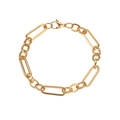 Bracciale in acciaio inossidabile dorato lucido con maglie rettangolari e tonde e chiusura a moschettone - Oro