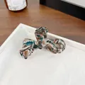 Brown and cream marble acetate hair claw clip with wavy teeth for women - 7CM (Small) / Blue Brown