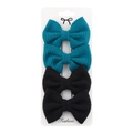 Detailed set of 4 polyester bow hair clips in dark teal and black on display card - Dark Cyan/Black
