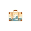Vintage enamel suitcase brooch with golden trim and artistic blue ocean wave design - Wave Suitcase Shape (XZ2958)