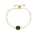 Adjustable 18k gold plated box chain bracelet featuring a square black crystal pendant - Black