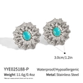 Detail view of turquoise flower stud earrings with dimensions and material specifications - Silver Sunburst Flower Style (YYE025188-P) / Silver (YYE025188-P)