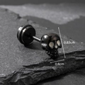 Men's vintage black skull stud earring in cast stainless steel on textured stone - 3D Skull Head Style (S223)