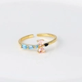 Adjustable gold ring featuring dual pink heart zircons and colorful rectangular stones - Adjustable Open / Gold