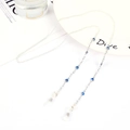 Silver eyewear chain with deep blue heart crystal accents and lobster clasps - 1051 (Blue)