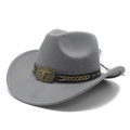 Chapeau de cowboy en feutre gris avec bande en cuir et boucle en tête de taureau - M (56-59cm) / Gris
