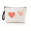 White canvas makeup bag with red and pink heart pattern and black wrist strap - Style 1