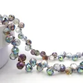 Faceted AB crystal glass teardrop beads with iridescent purple and green reflections - Rose Red Green / 6mm (approximately 87 Beads Per Strip)