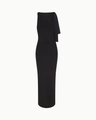 Elegant black one-shoulder slim fit maxi dress with stylish draping details - S / Black