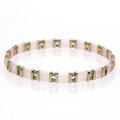 Bohemian Tila bead stretch bracelet with pink tubes, turquoise stones, and gold spacers - Pink/Gold/Turquoise Green (TL-B190008C)