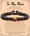 Bracelet pour homme en œil de tigre et pierre de lave avec cordon tressé ajustable - Bracelet Onyx Mat et Oeil de Tigre + Carte To My Man (Avec carte)