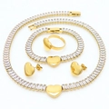 Schmuckset Herz Gold und Silber mit Zirkonia-Halskette Armband Ring und Ohrringen - Gold Weiß (KS200987-LX)