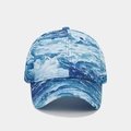 Close-up of blue and white water wave digital print on a cotton canvas baseball cap - Adjustable / Realistic Blue & White Sea Wave Style (Color #8)