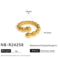 Golden beaded stainless steel open ring with waterproof and hypoallergenic finish - Metal Bead Chain Style (NB-R24258)