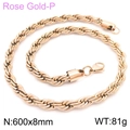 Rose gold twist chain necklace in 600x8mm size with lobster clasp on white background - 8mm Width 60cm Length (KN228890-Z)