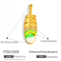 18K gold plated stainless steel feather pendant with green enamel and clear crystals - Green Feather Pendant PJ93194B