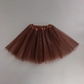Detailed flat lay of brown three-layer mesh tutu skirt with elastic satin waistband - Brown / Length 40cm