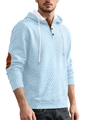Sweat à capuche tricoté bleu clair pour hommes avec coudières brunes et motif diamant - Rose bonbon