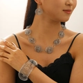 Silver bird nest wire-wrapped jewelry set with spiral necklace, earrings and cuff bracelet - Silver (White K Necklace + Bracelet + Earrings)