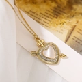 Elegante 18K vergoldete Herz-Halskette mit Perlmutt und Zirkonia für Damen - Kreuz Pfeil Herz