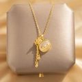 Golden cat eye stone money bag necklace with elegant tassels and titanium steel chain - 18K Gold Blessing Bag