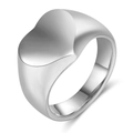 Anillo de sello de acero inoxidable plateado pulido con cara plana de corazón - US 6 / Color Acero