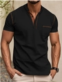 Schlank geschnittenes schwarzes Herren-Poloshirt mit braunem Kontrastkragen und Brusttasche - S / Schwarz