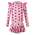 Traje de baño de dos piezas para niña con manga larga, estampado tie-dye y volantes - 104 / Magenta Tie Dye
